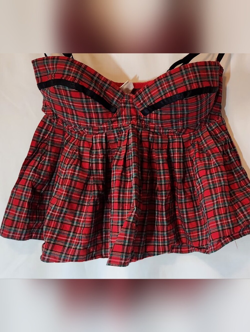 Fredrick’s of Hollywood Red Plaid Corset Top Schoolgirl Coquette Juniors M